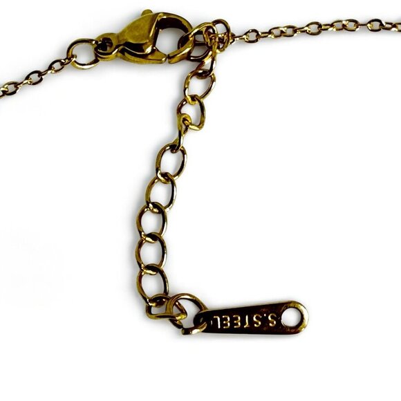 Gold Tone Stainless Steel Clover Station Necklace Black Enamel Choker - Picture 6 of 8